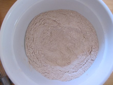 Whisk all dry ingredients (not including the yeast) and create a well in the center.