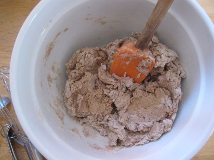 After 20 minutes if your yeast has passed the test, add the yeast solution along with the remaining cup of lukewarm water to the well of the dry ingredients.