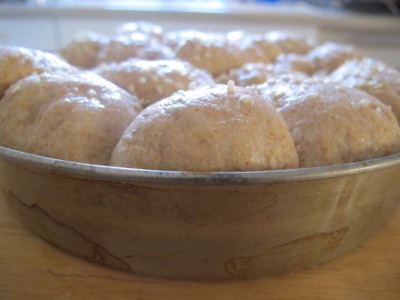 Once they have risen the second time, put them into your preheated 375 F degree oven and bake for roughly 30 minutes.  If using sesame seeds, sprinkle some on top.