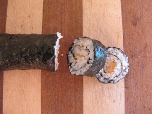 Make 1/2 inch slices with a wet serrated knife.